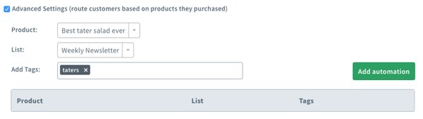 Configure specific product actions