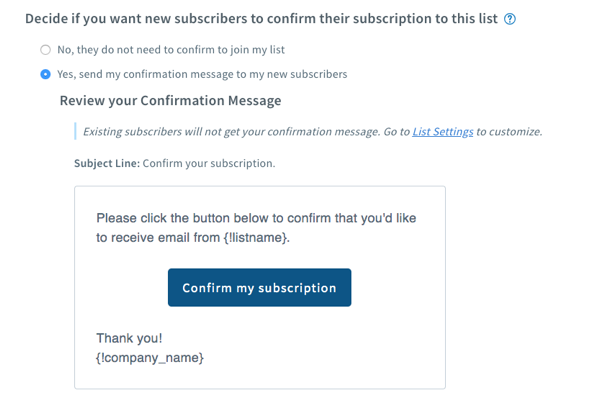 Confirmation Message Options