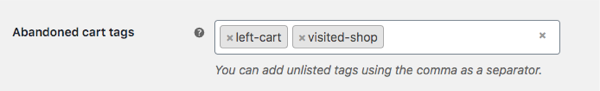 Cart abandonment tags