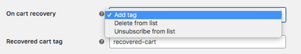 On cart recovery drop-down