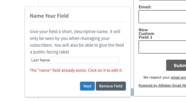 Name field error message