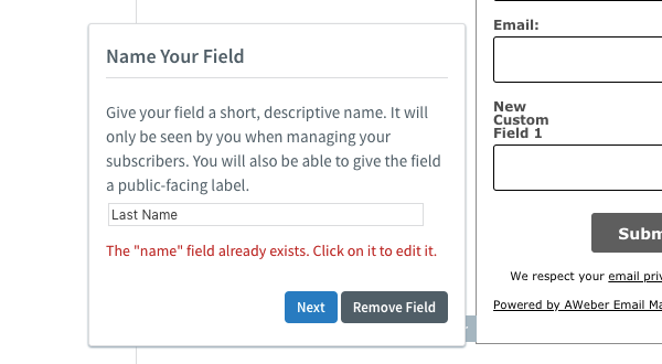 Why Can T I Add Another Name Field To My Form Aweber Knowledge Base
