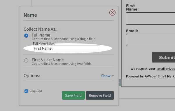 Rename the full name field