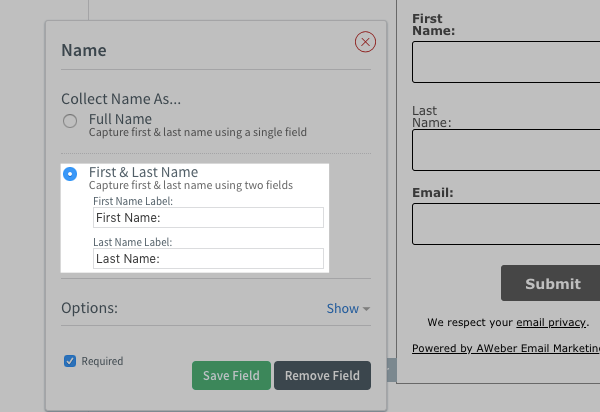 First & last name option