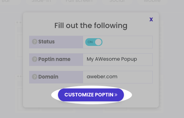 Click Customize Poptin