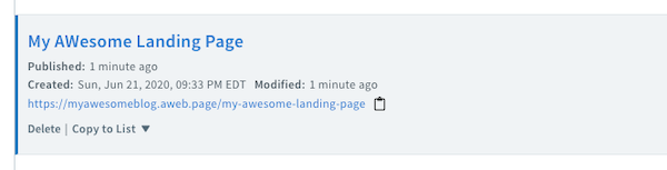 Landing page URL