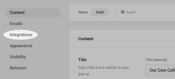Integrations tab