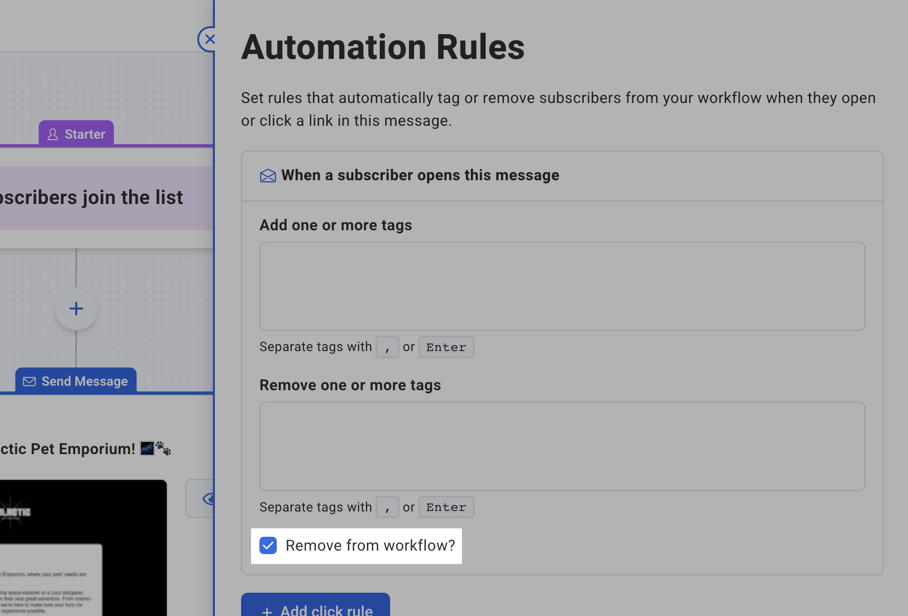 Enable remove the subscriber from the workflow setting