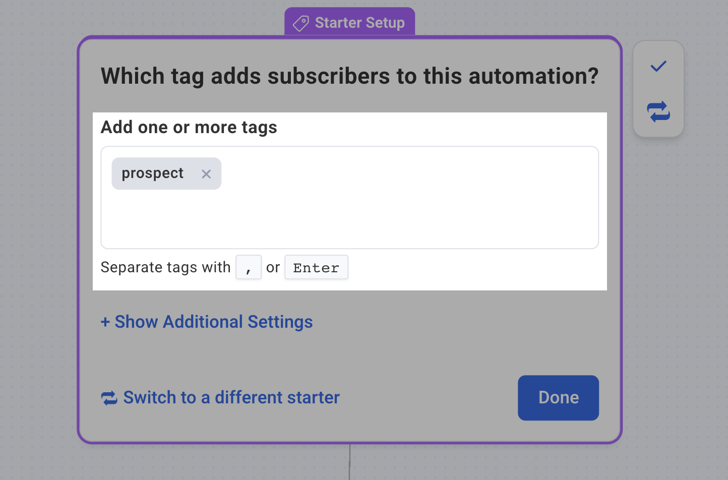 Enter the same tag as the landing page from earlier