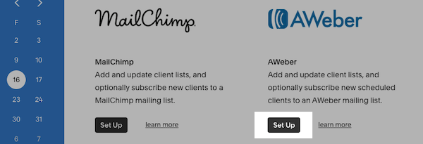 Click Set Up Under AWeber 