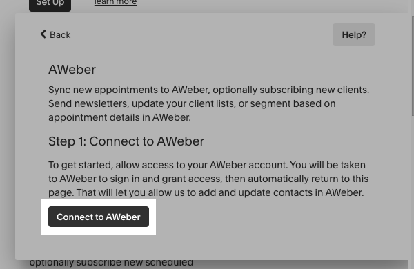 Select the Connect to AWeber Button