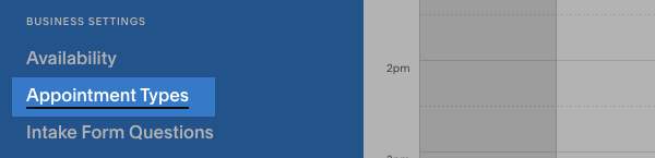 Select Appointment Types on from the left hand side bar