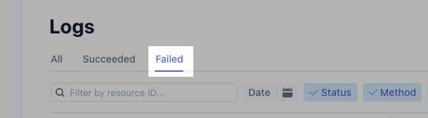 Select Failed tab under logs