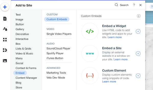 Add an Embed a Widget