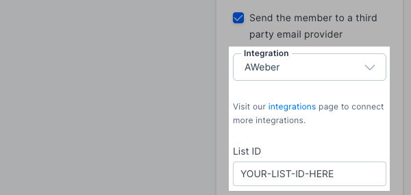 Enter  AWeber details