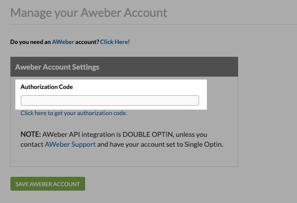 copy and paste that into the corresponding
  field back on the AWeber integration page