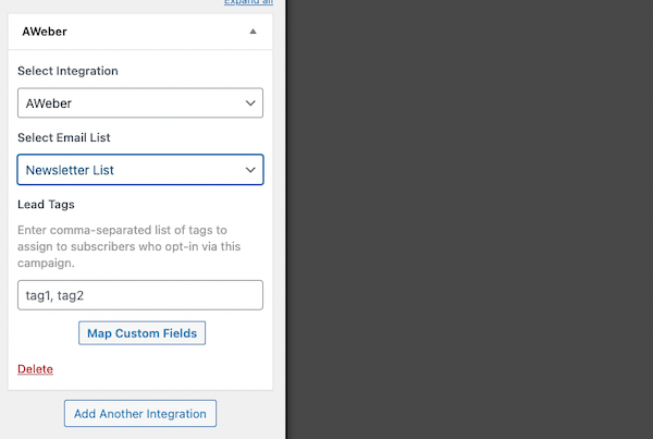 Select the Email List you would like subscribers to be added to. You can also
  choose to add tags upon submission