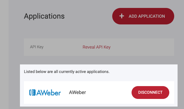 AWeber should then be listed under currently active applications.