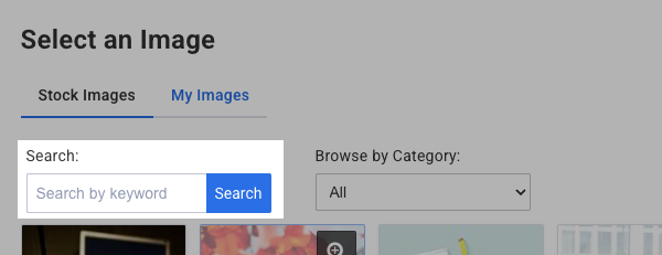 Search for images by keyword in the Search by Keyword box