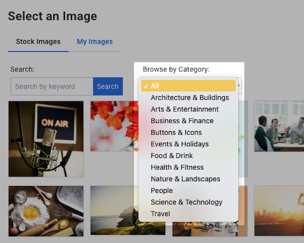 Browse by Category by selecting the dropdown menu