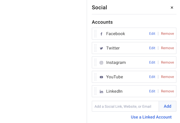 Edit, add and rearrange the social accounts