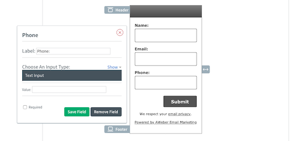 Create sign up form in AWeber