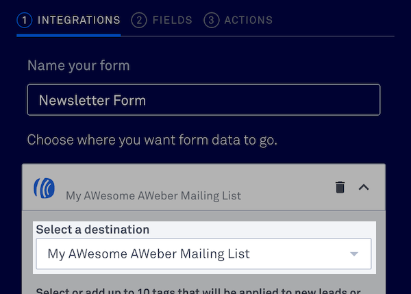 Select destination list