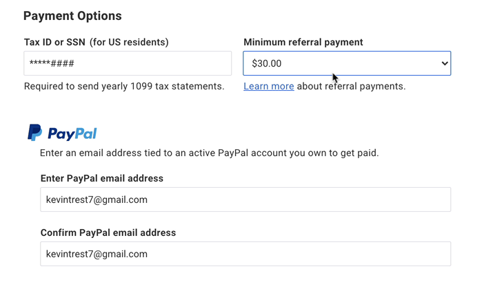 Scroll down to payment options and change minimum amount