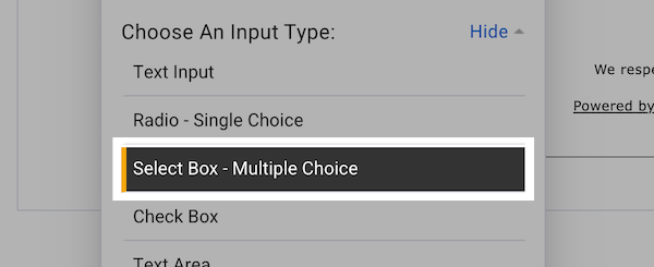 Choose Select Box - Multiple Choice for your Input Type