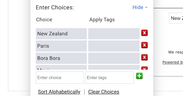 Enter the options for subscribers to select from