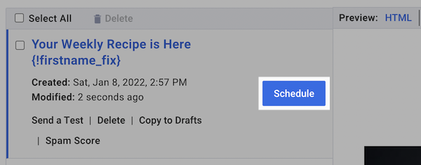 Click the schedule button on your draft message