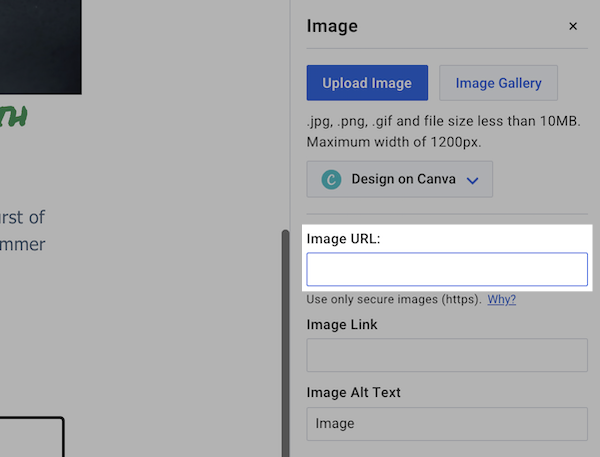 Image URL in the Message Editor