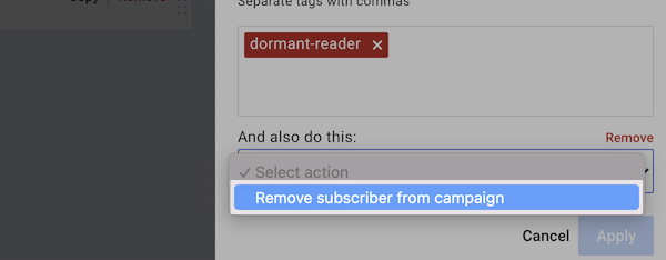 Select Remove subscriber from campaign