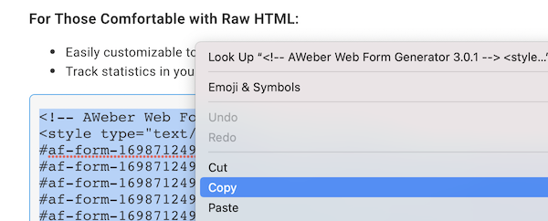 Copy the raw HTML that appears and paste it into your website editor or HTML
    document