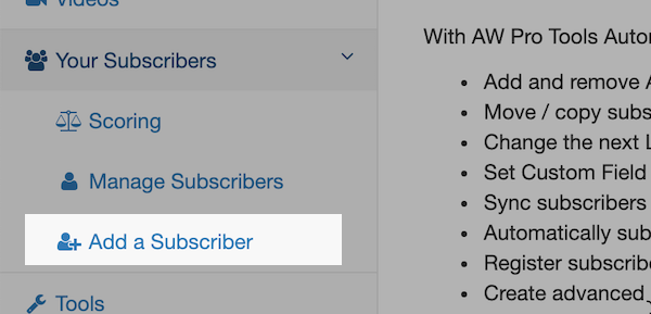 Add subscriber options