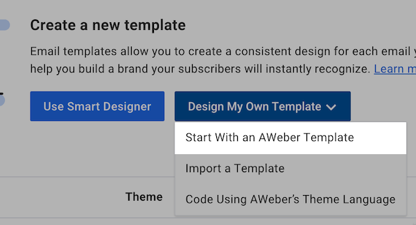 Click Start with an AWeber template button