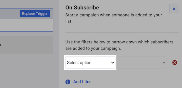 Select Option to add a filter