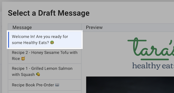 Choose welcome message and click select button