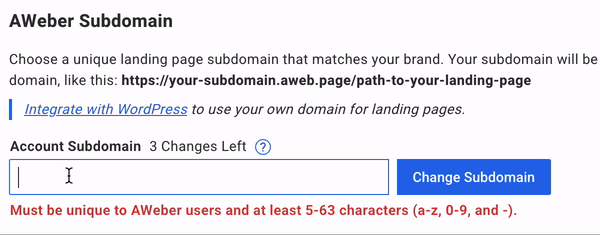 Custom AWeber Subdomain text box