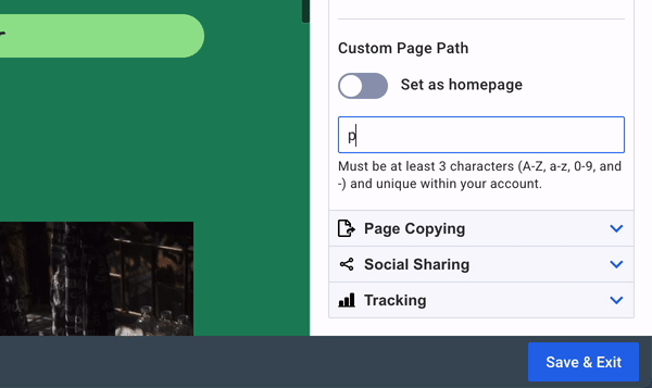 Gif showing to type out custom page path 