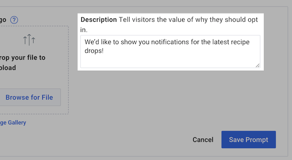 Desription text box for opt in prompt