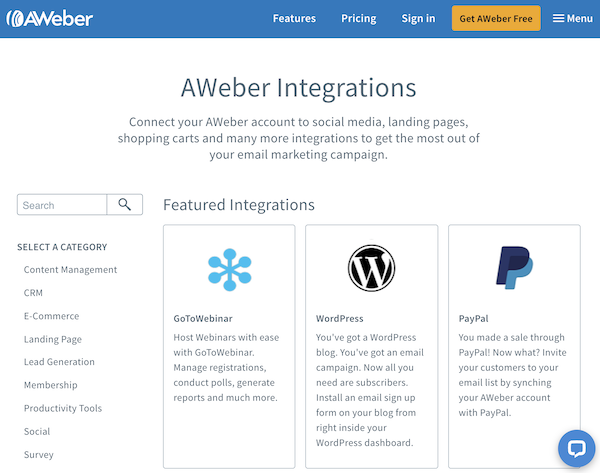 AWeber's Integrations
