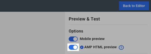 Click AMP HTML preview toggle