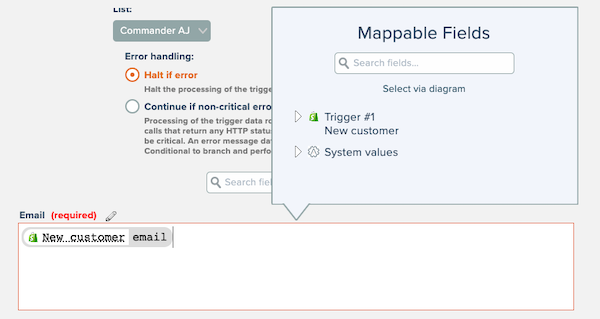 Map the email field