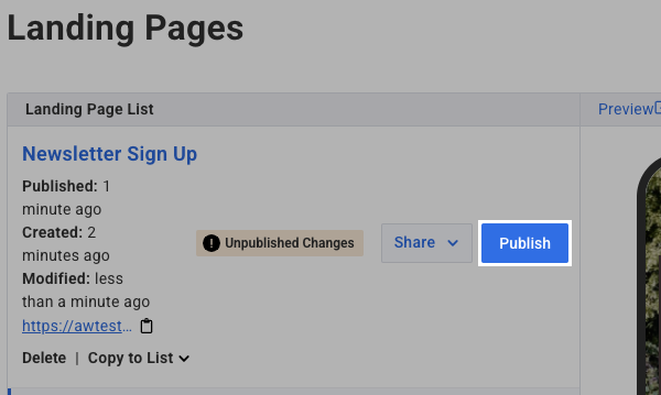 Manually publish landing page changes