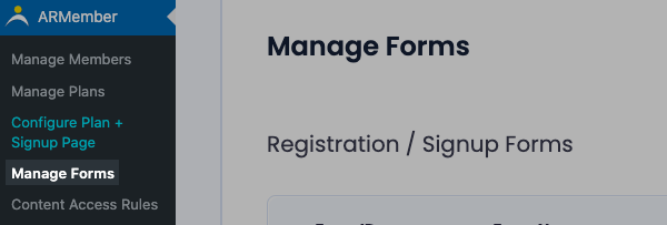 Manage Forms tab