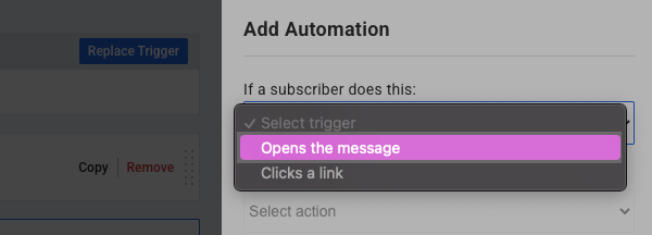 Select Opens the message from drop down menu
