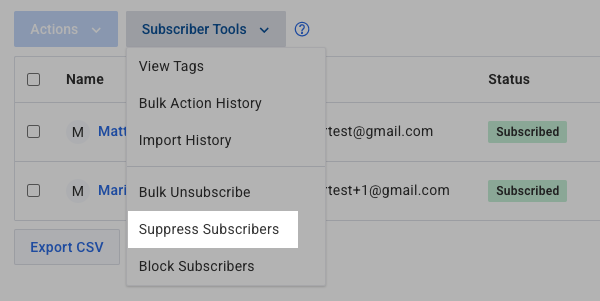 Suppress Subscribers button