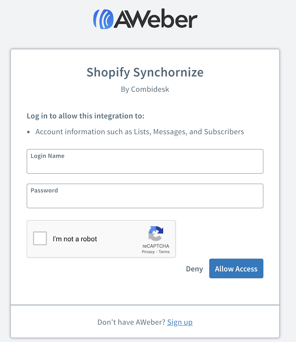 Allow access with AWeber login credentials