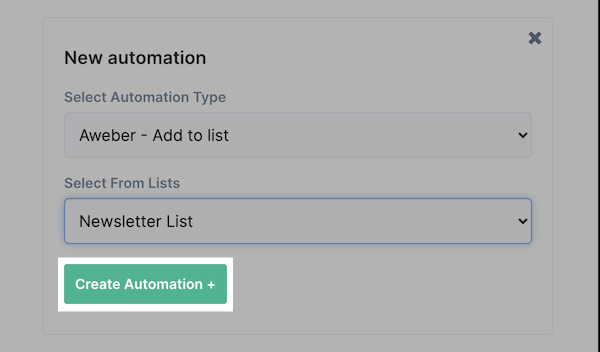 Choose action and AWeber List